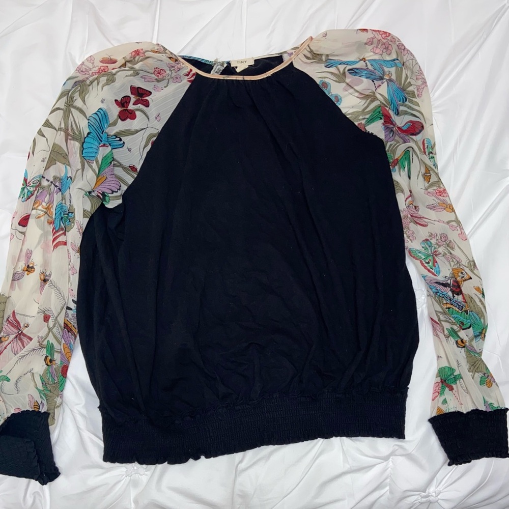 Floral Sleeve Black Blouse